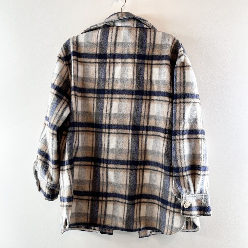 Evereve Plaid Simone Long Sleeve Chest Pocket Oversized Shacket Gray Blue XS - Picture 4 of 5